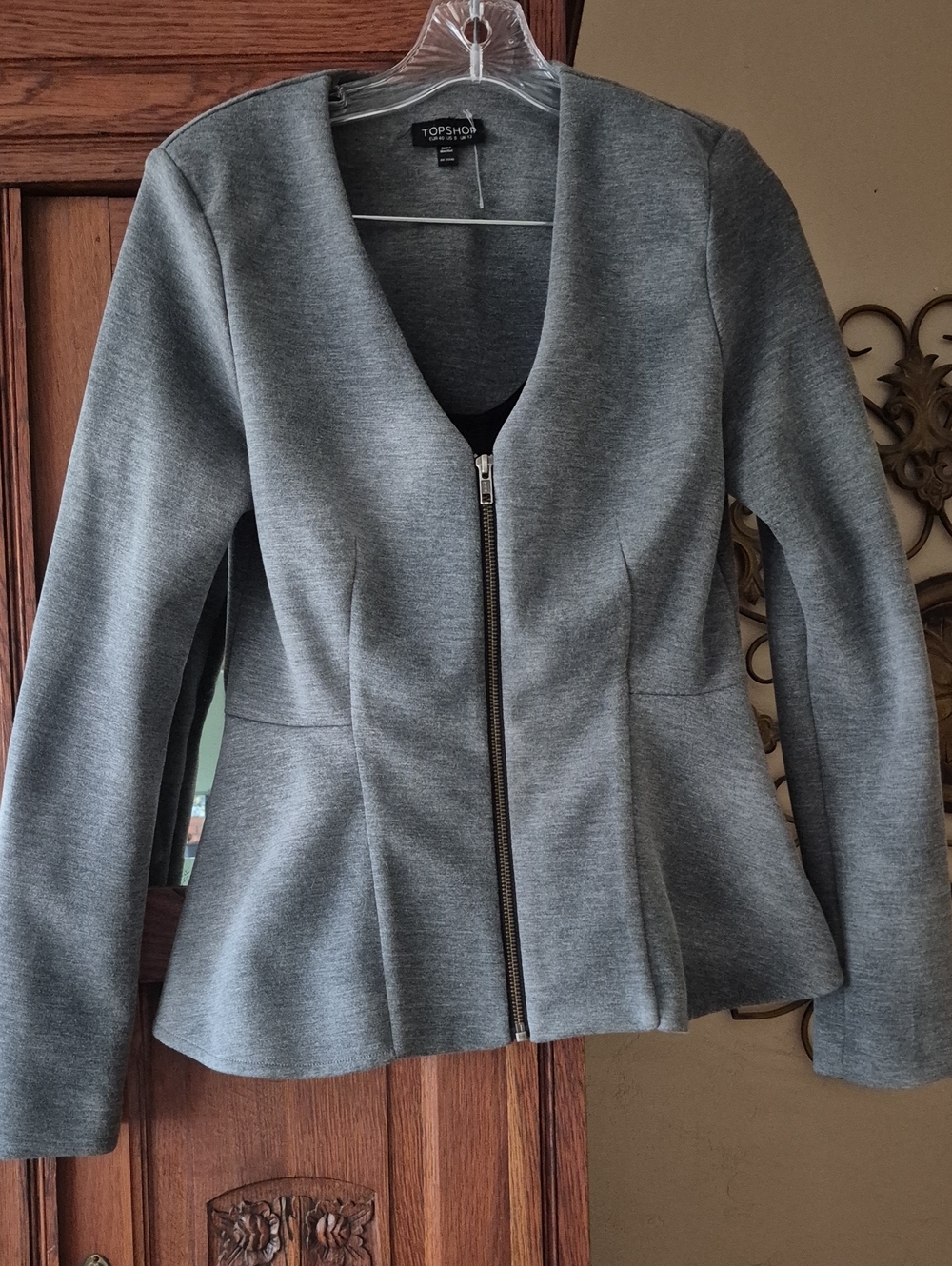 Topshop Gray Zip-Peplum Blazer